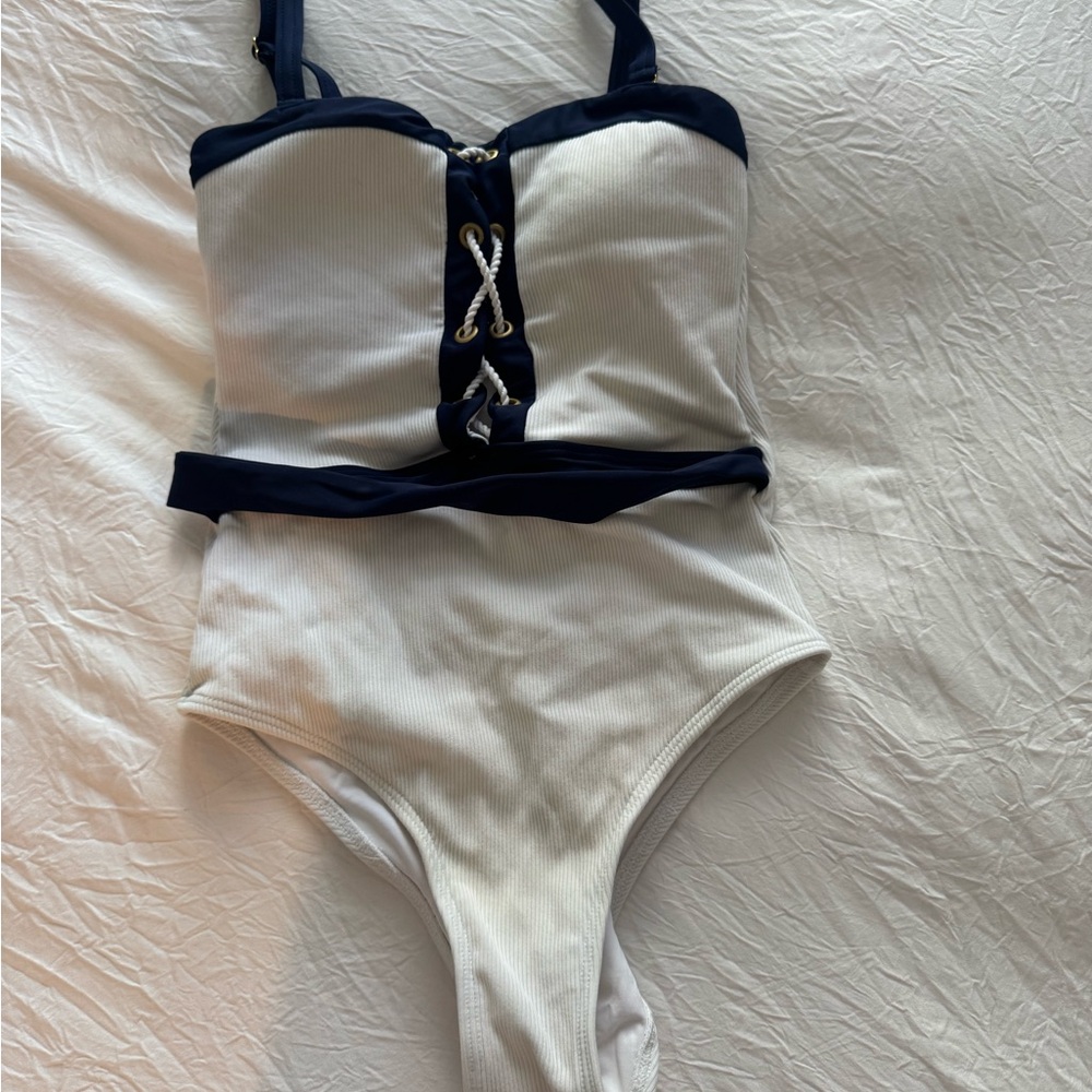 Beach Bunny Navy and White Swimsuit